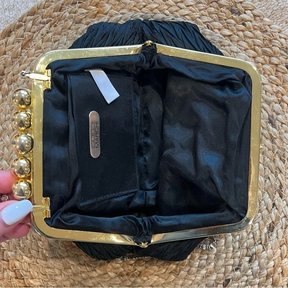 Vintage Carla Marchi Black Satin Pleated Crossbody Clutch Evening Bag - Picture 9 of 12